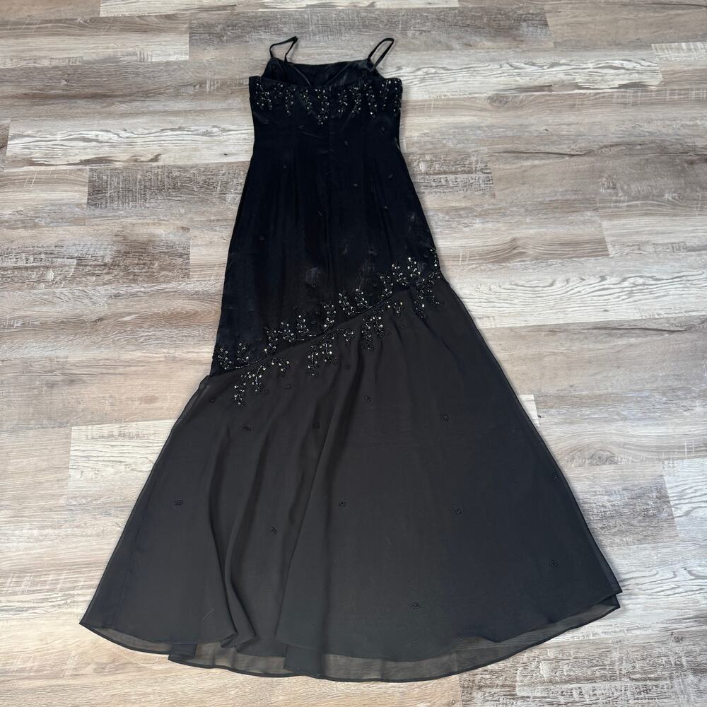 Vintage Y2K Cache Black Beaded Chiffon Maxi Dress Goth Homecoming Prom Formal 8 - Picture 4 of 11